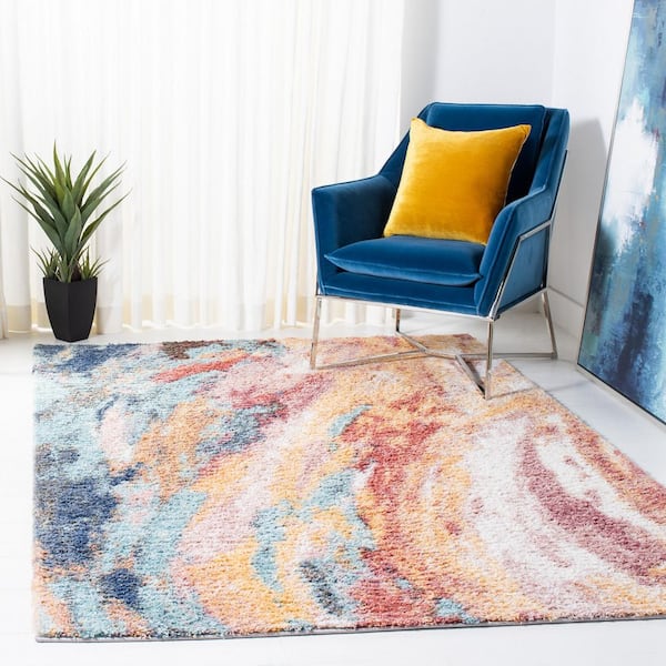 Calista 5 ft. x 5 ft. Gold/Aqua Abstract Multicolor Square Area Rug