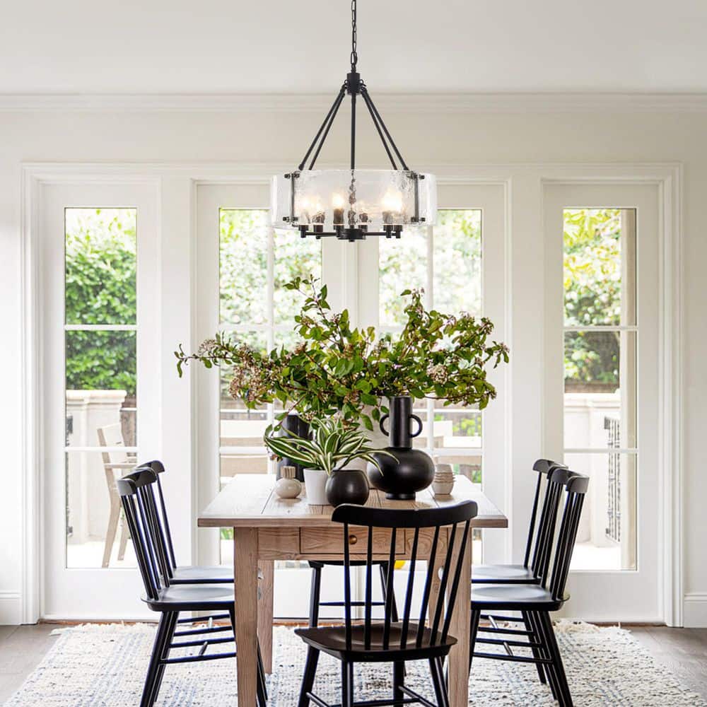 6 light 19.69'' Dimmable Black Modern Drum Candle Chandelier With Glass Shade for Kitchen Island with no bulbs included price history on PriceWatchPro