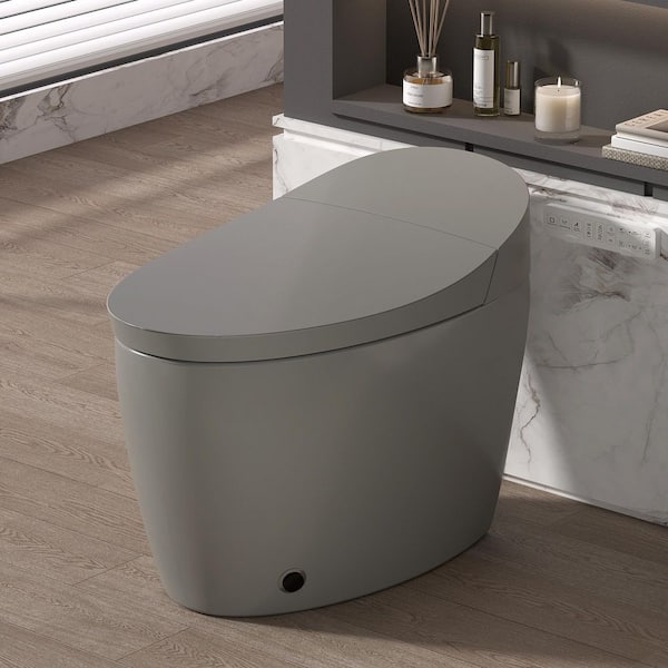 Elongated Smart Bidet Toilet 1.28 GPF in Grey with Auto Flush, Heated Seat, 4 Washing Modes, LED Display, Night Light