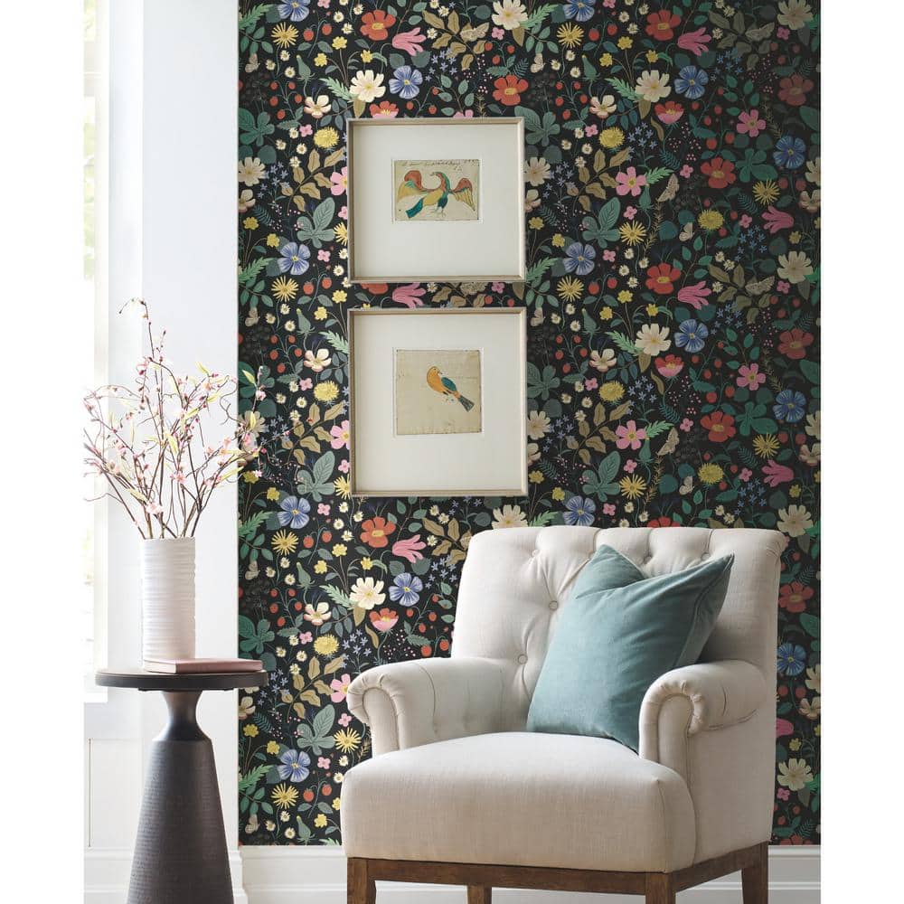 Black Floral Removable Washable Wallpaper Roll