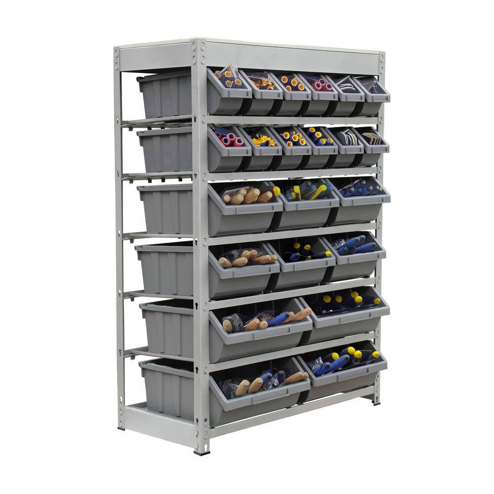 Compact 6-Tier Gray Steel Organizer Rack with 22 Bins