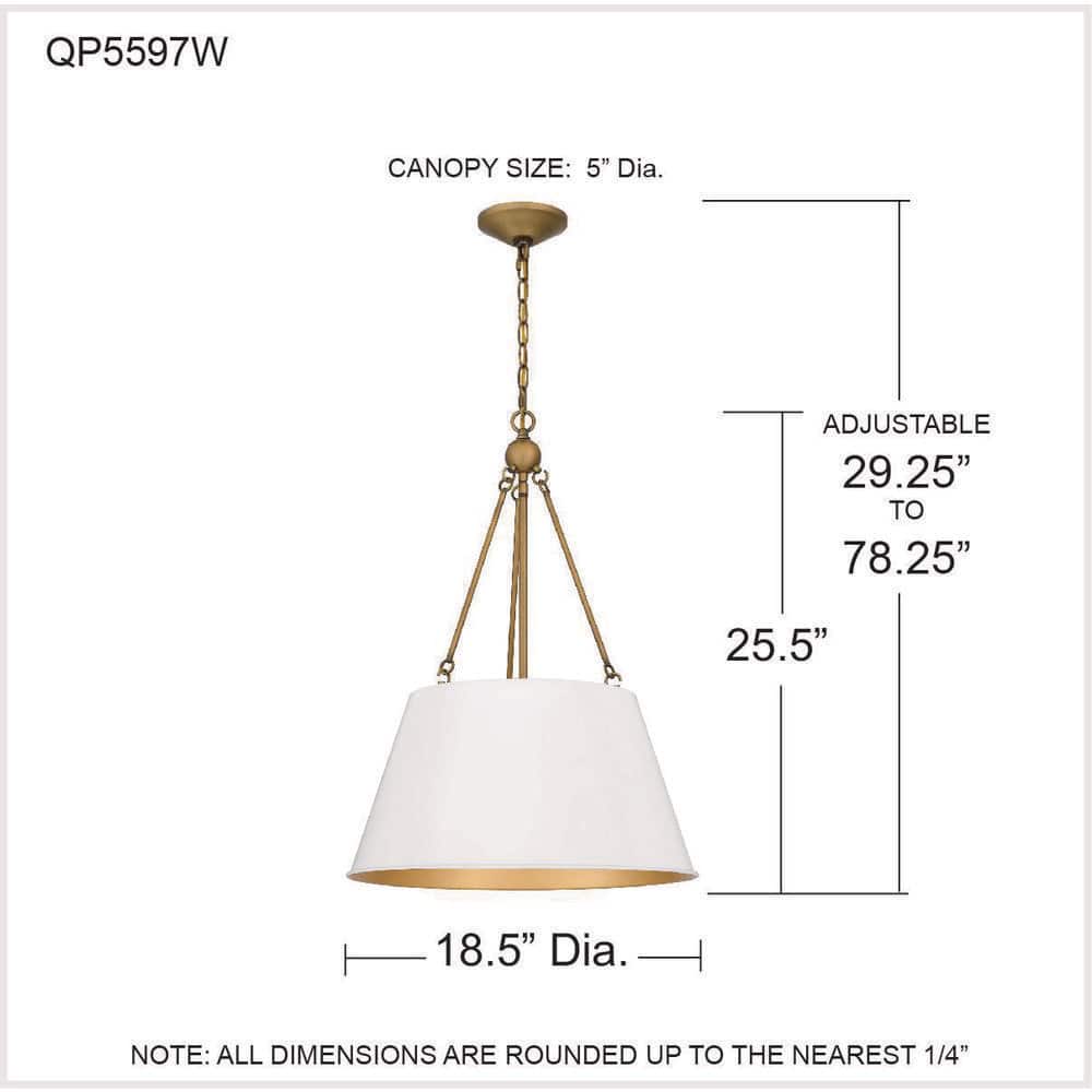 White Lustre Drum Pendant Light with Gold Accents