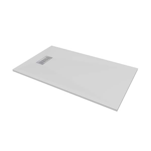 CASTICO 60 in. L x 36 in. W x 1.125 in. H Solid Composite Stone Shower Pan Base with L/R Drain in White Sand