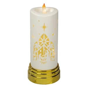 9 in. Gold and White Nativity Scene Flameless Candle