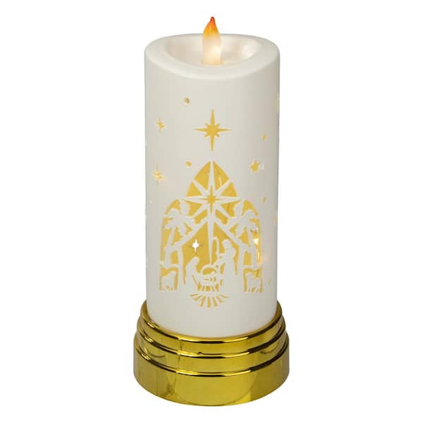 Northlight 9 in. Gold and White Nativity Scene Flameless Candle