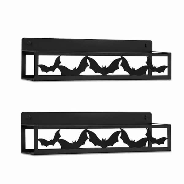 2 Pack Magnetic Metal Spice Rack Set with Bat Figurine Design 11.6 and 10.6 in Refrigerator Storage Black