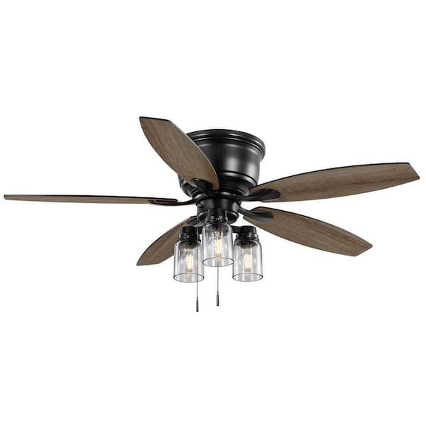 Stoneridge 52 in. Indoor/Outdoor LED Matte Black Hugger Ceiling Fan with Light Kit and 5 Reversible Blades Included