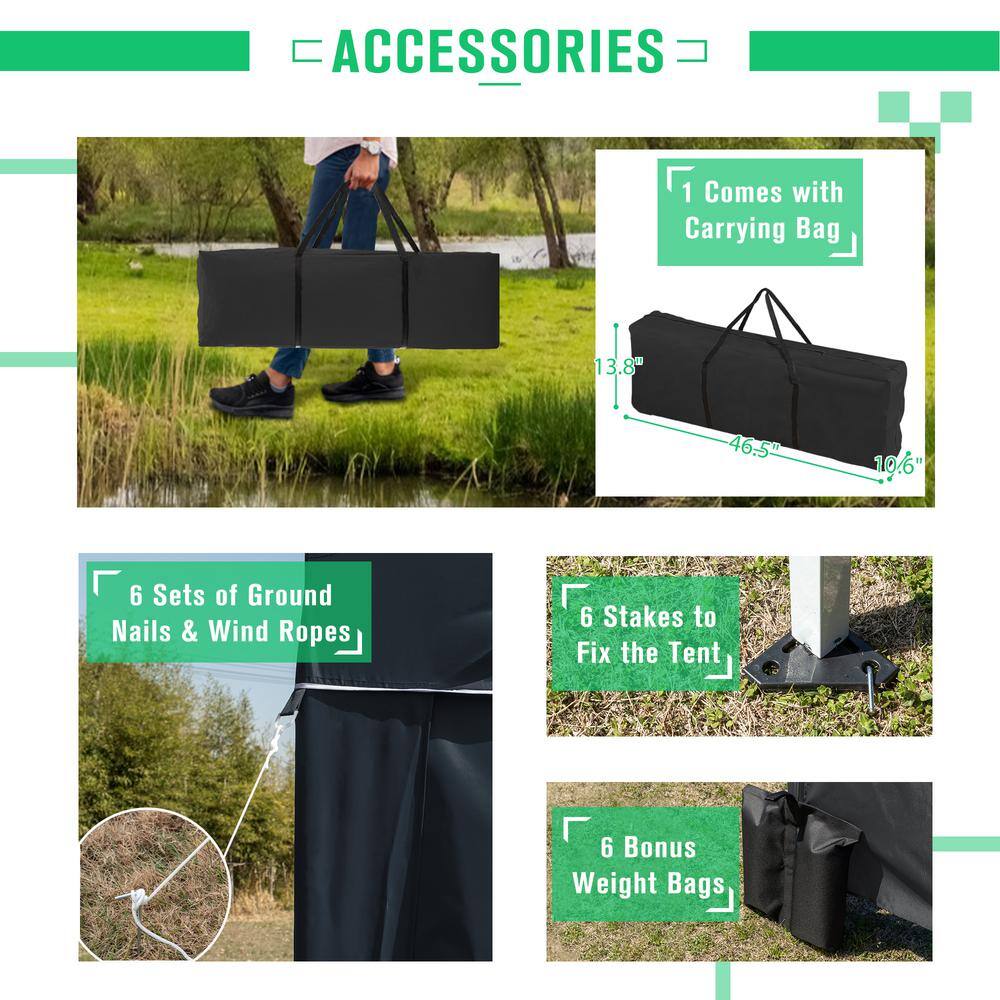 10 ft. x 20 ft. Black Steel Frame Pop-Up Canopy Tent with Adjustable Height and Sidewalls
