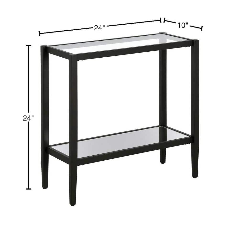 Blackened Bronze 24" Rectangular Side Table with Glass Shelf
