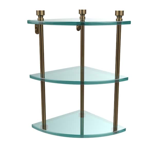 Allied Brass Foxtrot 8 in. L x 15 in. H x 8 in. W 3-Tier Corner Clear Glass Bathroom Shelf in Brushed Bronze