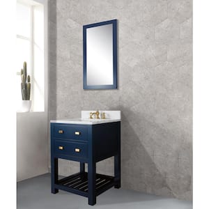 Madalyn 24 in. W Bath Vanity in Monarch Blue with Marble Vanity Top in Carrara White with White Basin(s) and Mirror