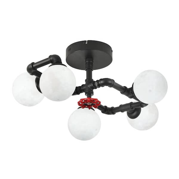28 In. LED Black Farmhouse Semi-Flush Mount Ceiling Light Fixtures Sputnik Chandelier for Kitchen Bedroom Dining Room