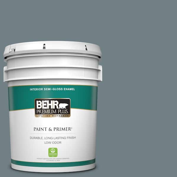 BEHR PREMIUM PLUS 5 gal. #BXC-48 Courtyard Blue Semi-Gloss Enamel Low Odor Interior Paint & Primer