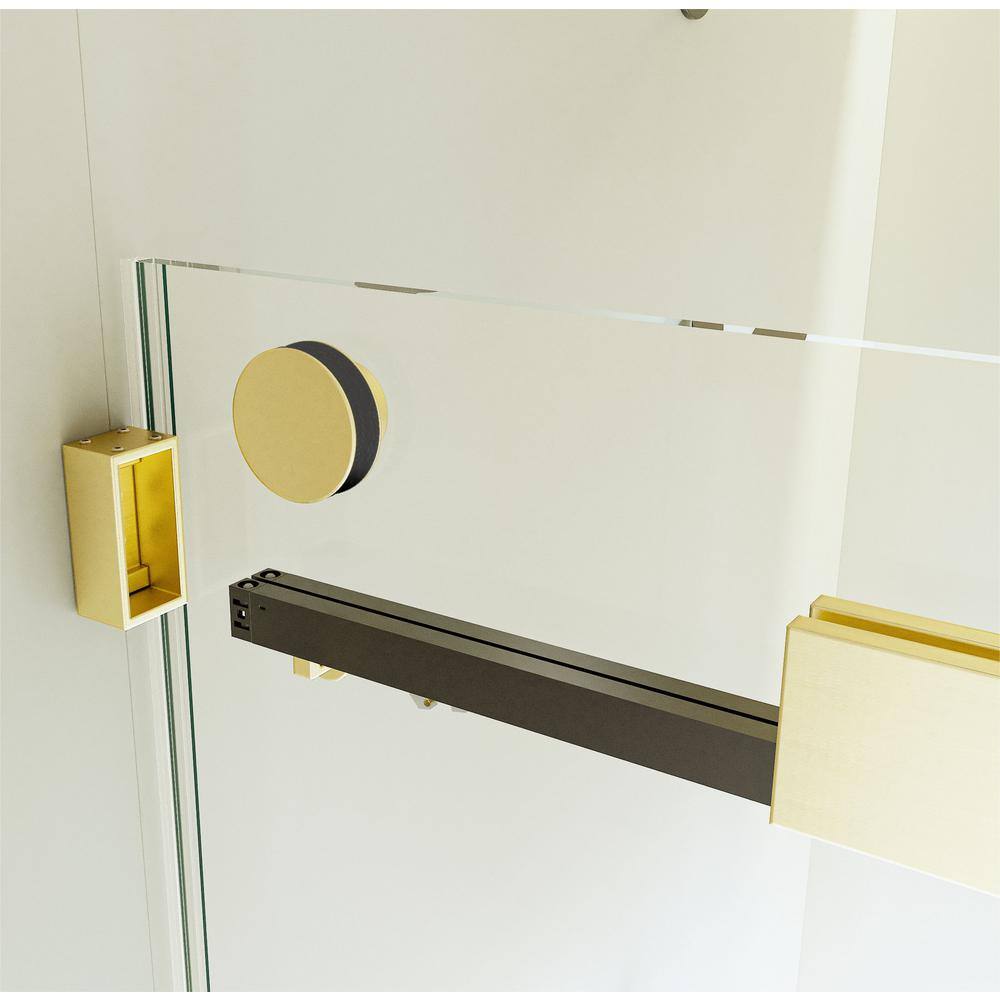 Brushed Gold Frameless Double Sliding Shower Door with Clear Tempered Glass