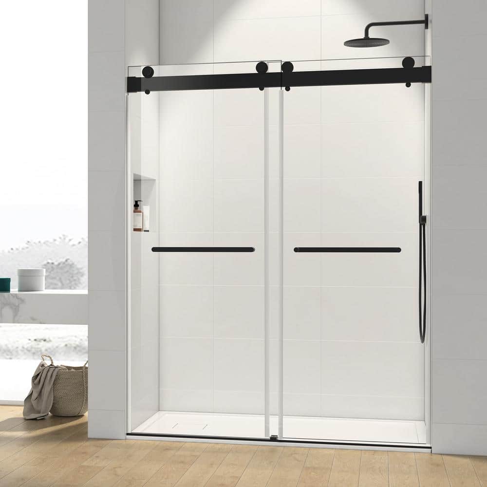 Matte Black 60" x 76" Frameless Double Sliding Shower Door
