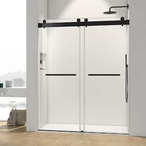 72 in. W x 76 in. H Frameless Sliding Tub Door in Matte Black with 10mm Clear Glass, Towel Bar and Exposed Rollers