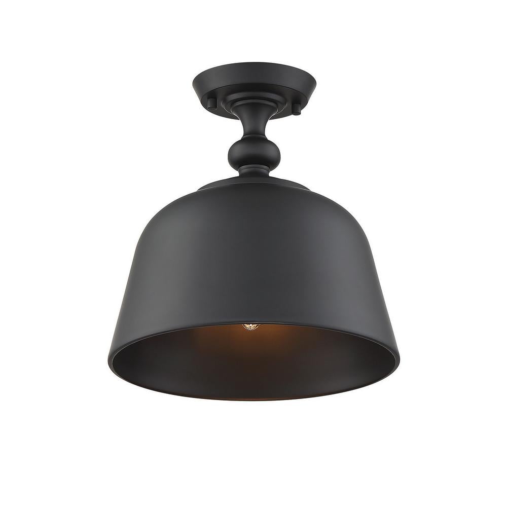 Matte Black Glass and Nickel Semi-Flush Mount Light