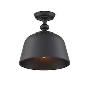 Berg 11.75 in. W x 12 in. H 1-Light Matte Black Semi-Flush Mount Ceiling Light with Metal Shade