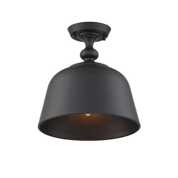 Savoy House Berg 11.75 in. W x 12 in. H 1-Light Matte Black Semi-Flush Mount Ceiling Light with Metal Shade