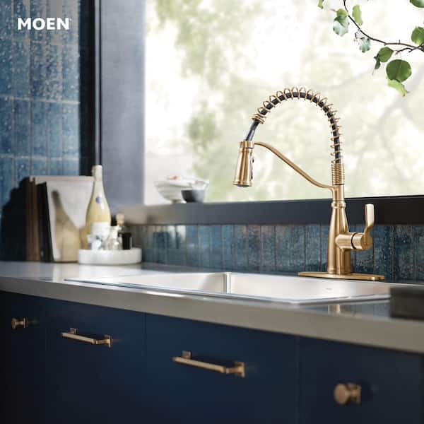 Nolia Single-Handle Pre-Rinse Spring Pulldown Sprayer Kitchen Faucet with Power Boost in Bronzed Gold