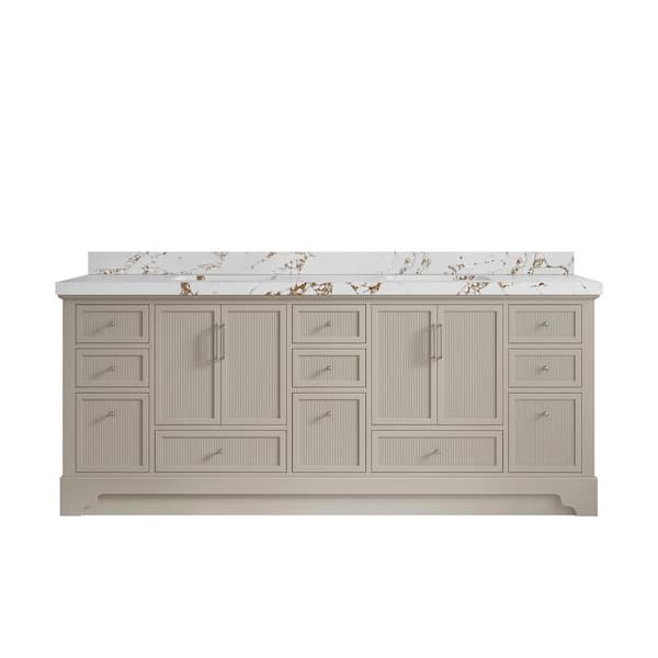 Willow Collections Alys 84 in. W x 22 in. D x 36 in. H Double Sink Bath Vanity in Fine Grain with 2 in. Viola Brown qt. Top