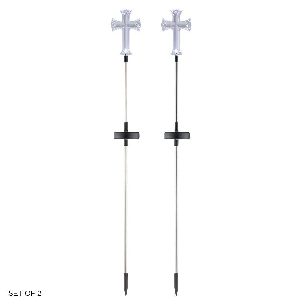 34 in. Tall Outdoor Solar Powered Cross Clear LED Path Light Stakes (Set of 2) price history on PriceWatchPro