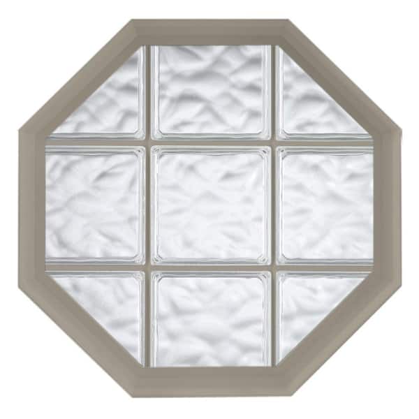 26 in. x 26 in. Acryilc Block Fixed Octagon Geometric Vinyl Window in Driftwood