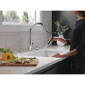 Emery Single Handle Pull Down Sprayer Kitchen Faucet with ShieldSpray and Soap Dispenser in Chrome