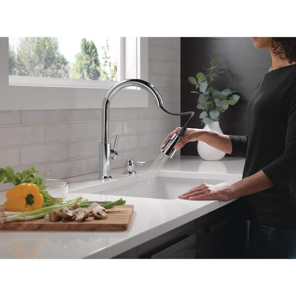 Emery Single Handle Pull Down Sprayer Kitchen Faucet with ShieldSpray and Soap Dispenser in Chrome