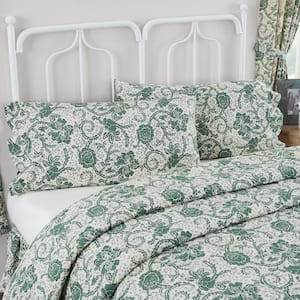 Dorset Green Floral Ruffled Cotton King Pillowcase Set of 2