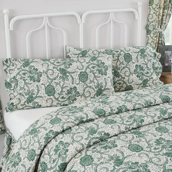 VHC BRANDS Dorset Green Floral Ruffled Cotton King Pillowcase Set of 2
