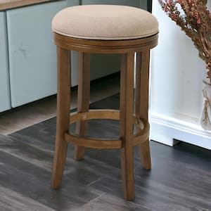 Julia 25.8 in Backless Bar Stool with Canvas Material Seat in Wood Frame Counter Height (24-27 in.)