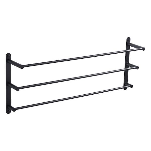 32 in. Matte Black 3-Tier Wall Mounted Towel Rack with Mounting Hardware in Stainless Steel