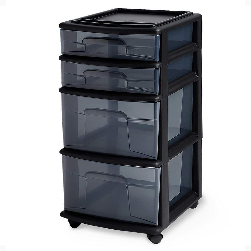 Tall Solid Plastic 4 Drawer Medium Storage Cart with Caster Wheels, Black price history on PriceWatchPro