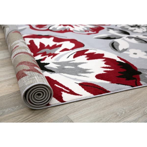 Modern Comtemporary Floral Design Red 3 ft. 1 in. x 5 ft. Indoor Area Rug