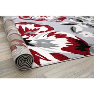 Modern Contemporary Floral Design Red 9 ft. x 12 ft. Indoor Area Rug