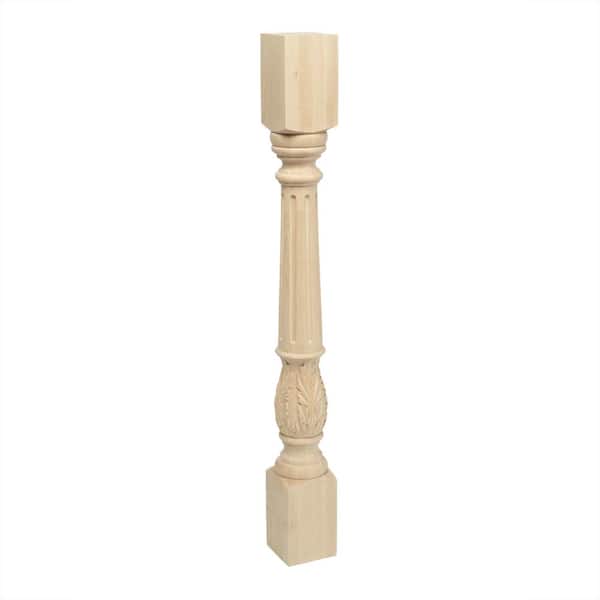 American Pro Decor 3-3/4 in. x 35-1/4 in. Unfinished North American Solid Hard Maple Acanthus Leaf Kitchen Island Leg