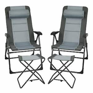 Patio Folding Adjustable Steel Outdoor Dining Chair Lounge Chair in Gray Set of 2
