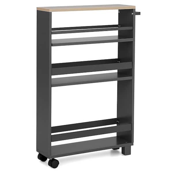 Bunpeony 4-Tier Gray Slim Storage Kitchen Cart with Adjustable Shelves