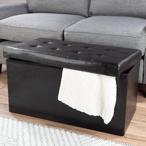 Black Faux Leather Storage Ottoman