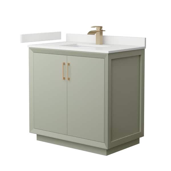 Wyndham Collection Strada 36 in. W x 22 in. D x 35 in. H Single Bath Vanity in Light Green with White Quartz Top