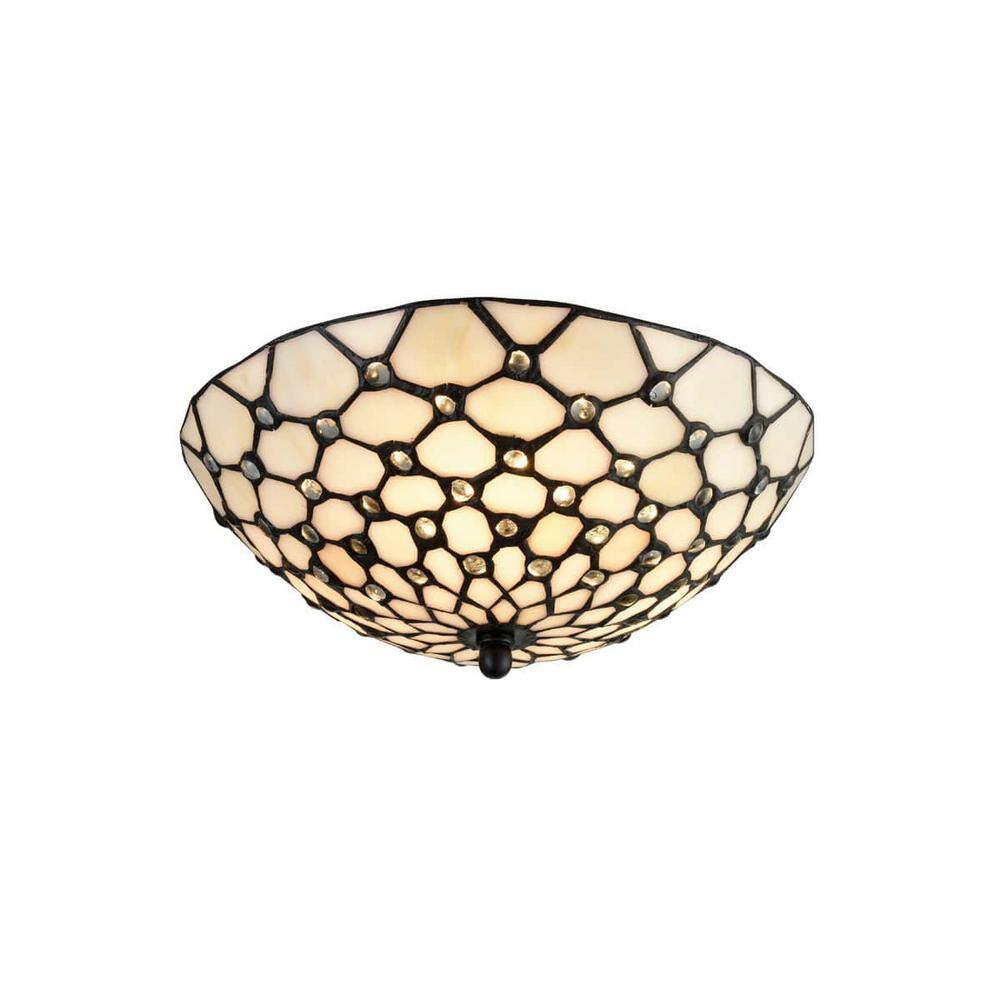 Tiffany Style Black and Multicolor Stained Glass Flush Mount Light