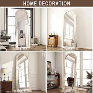 24 in. W x 63 in. H White Arched Flannelette Wood Framed Modern Full Length Mirror