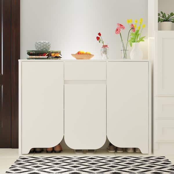 FUFU&GAGA 47.2 in. W White Rectangle Wood Console Table with Shaped Push-to-Open Doors, Adjustable Shelves, Entryway Shoe Cabinet
