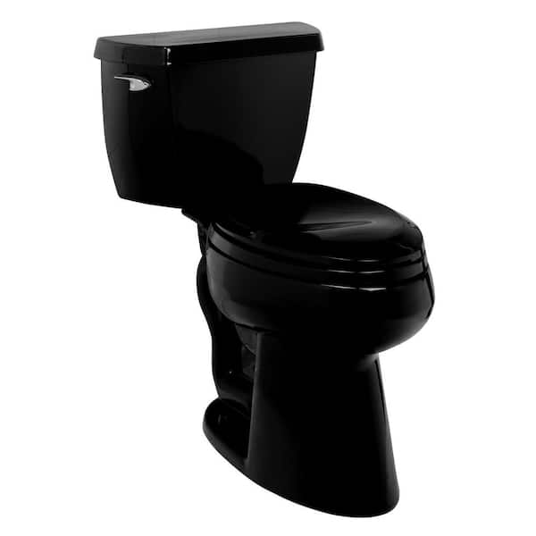 KOHLER Wellworth Classic 2-Piece 1.6 GPF Elongated Toilet with Insuliner Tank Liner, Less Seat in Black-DISCONTINUED