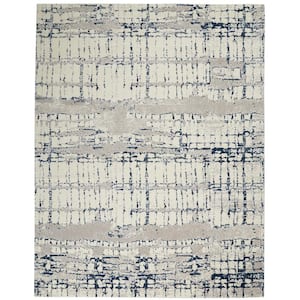 Twilight Ivory/Navy 9 ft. x 12 ft. Abstract Contemporary Area Rug