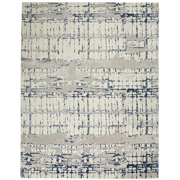 Nourison Twilight Ivory/Navy 9 ft. x 12 ft. Abstract Contemporary Area Rug