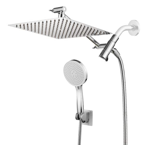 Zalerock Rainfull 5-Spray Patterns 10 in. Wall Mount Dual Shower Heads and Handheld Shower Head in Chrome