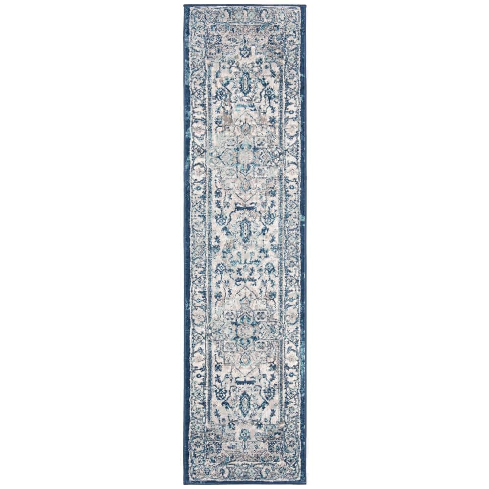 Transitional Light Gray and Blue Synthetic Runner Rug