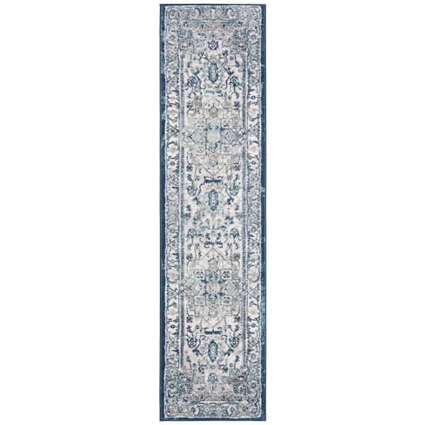 Brentwood Light Gray/Blue 2 ft. x 14 ft. Distressed Medallion Runner Rug